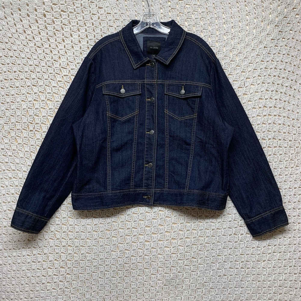 The Limited‎ Jean Jacket Women Sz 2XL Dark Blue Denim  Button Up   Pockets